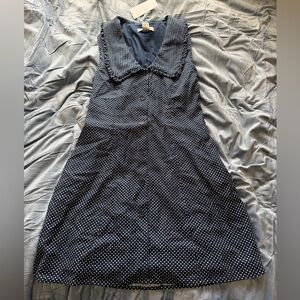 new with tags, caroline constas navy & white polka dot dress with collar- size 2